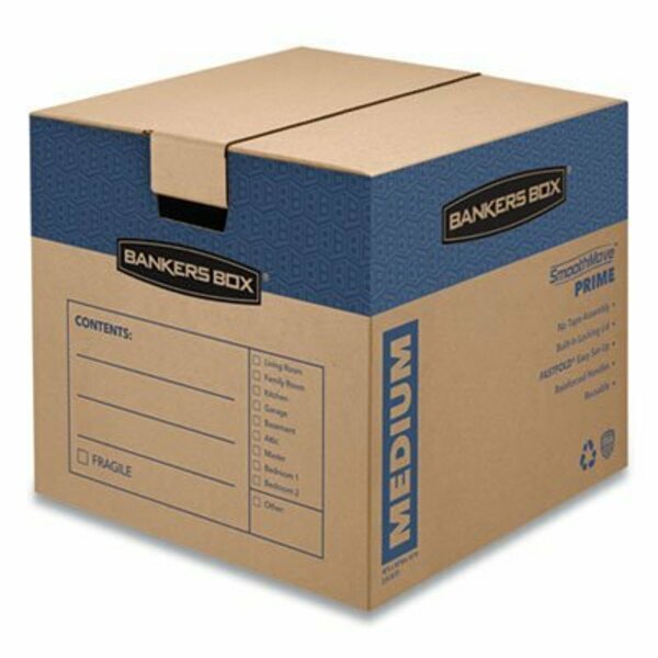 Fellowes MOVING & STORAGE BOXES, MD, REGULAR SLOTTED CONTAINER RSC, 18inX18inX16in, BROWN KRAFT/BLUE, 8CT 0062801
